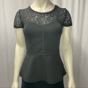 Dynamite Lacy Peplum Short Sleeved Shirt With Sweetheart Neckline Size XS
